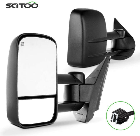 SCITOO Towing Mirrors fit for Chevy for GMC Exterior Accessories Mirrors fit 2007-2013 Silverado Sierra (07 New-Body Style) with Power Controlling (Main Mirror) Heated Manual Telescoping Folding