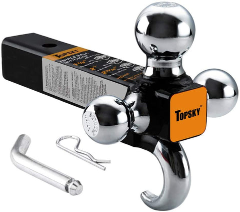 TOPSKY TS2012 Trailer Hitch Ball Mount with Hook, 2 Inch Receiver, Hollow Shank Tow Hitch, Hitch Pin & Clip, Chrome