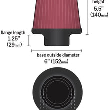 K&N Universal Clamp-On Air Filter: High Performance, Premium, Washable, Replacement Filter: Flange Diameter: 4 In, Filter Height: 5.5 In, Flange Length: 1.125 In, Shape: Round Tapered, RG-1001RD