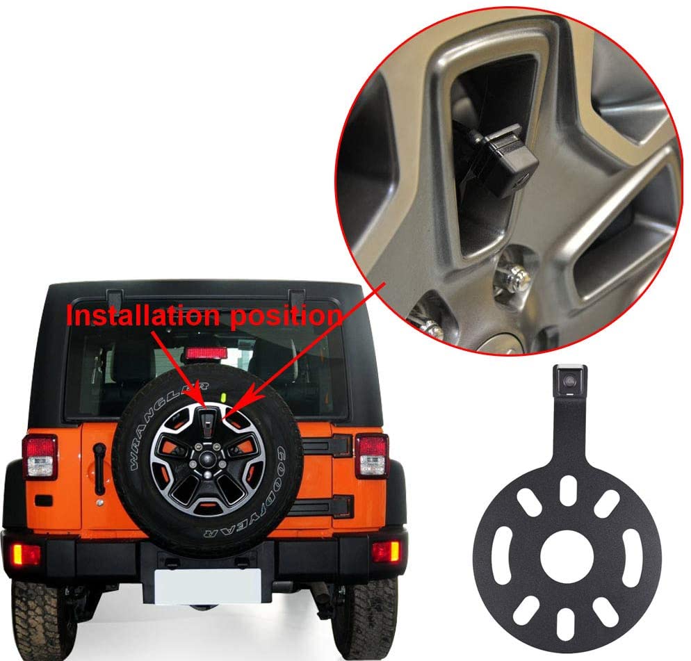 HD Third Roof Top Mount Brake Lamp Reverse Rear View Backup Camera Angle Distance Adjustable IR Night Vision for Jeep Wrangler/Willys/Unlimited Sahara Spare Tire Rubicon (Camera+4.3''Rearview Mirror)