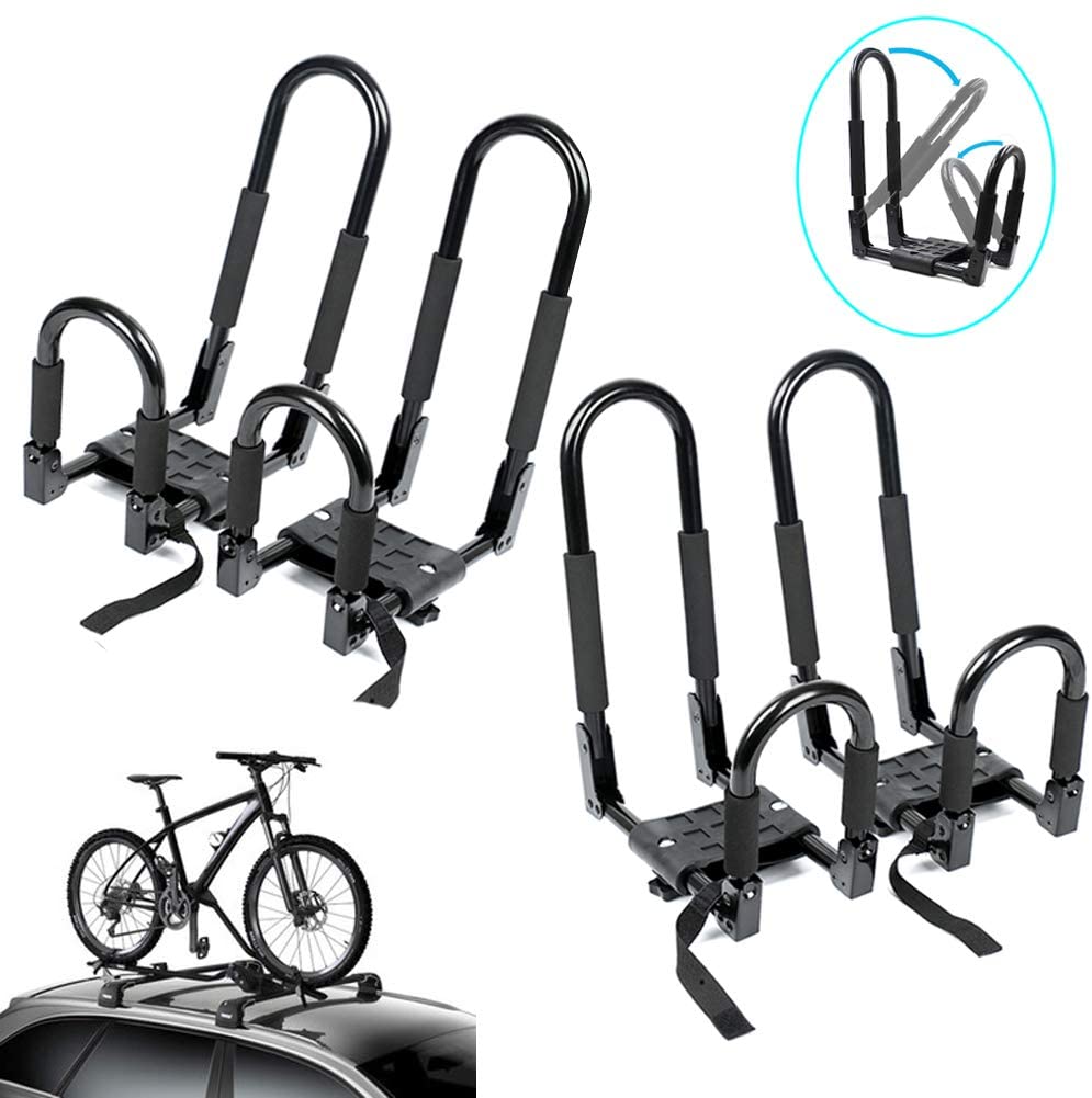 2 Pair Folding J-Style Kayak Carrier for Roof Racks - Car Rooftop Rack Carrier Storage on Bike, Canoe, Boat (Black / 2 Pairs) (Black / 2 Pairs)