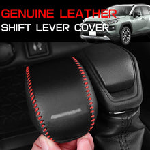 BOYUER Car Gear Shift Cover, Genuine Leather Shift Lever Cover Gear Shift Knob Cover Compatible with Toyota 2019 2020 RAV4(Red Stitches)