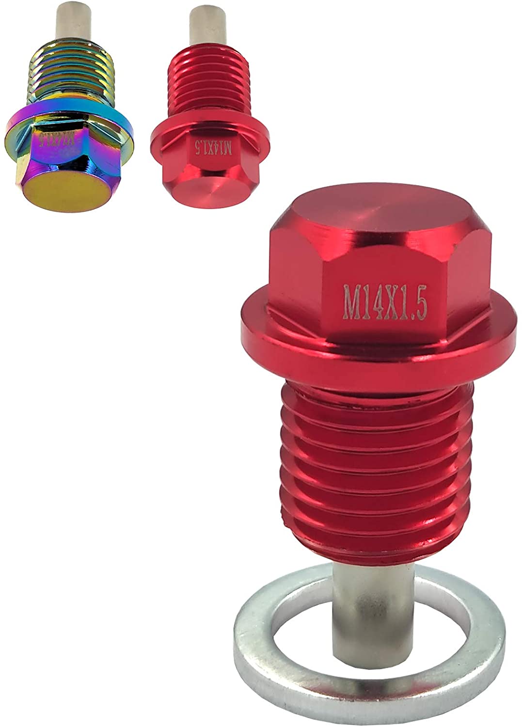 Moonlinks Magnetic Oil Drain Plug M12x1.25 For Most Toyota,Infiniti, Lexus, Nissan, Scion, Red Magnetic Sump Drain Nut Oil Drain Repair Bolt For All Other Car Models With 12x1.25 Threaded (Red)