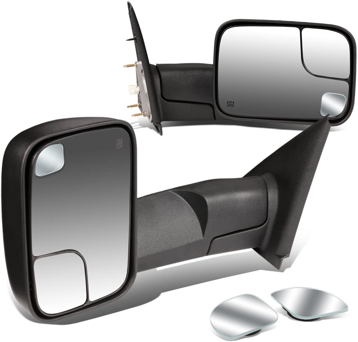 DNA Motoring TWM-012-T111-BK+DM-074 Pair of Towing Side Mirrors + Blind Spot Mirrors