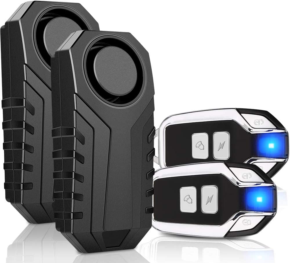 Onvian 2-Pack Upgraded Wireless Anti-Theft Motorcycle Bike Alarm Waterproof Bicycle Security Alarm Vibration Sensor - 113dB Loud
