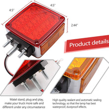 2x Truck Trailer Pedestal Stop Turn Tail Light - Amber/Red 39 Square LED Fender Stud Mount Double Face Light for Peterbilt Freightliner Kenworth Mack Western Star (39 LED Double Face Light)