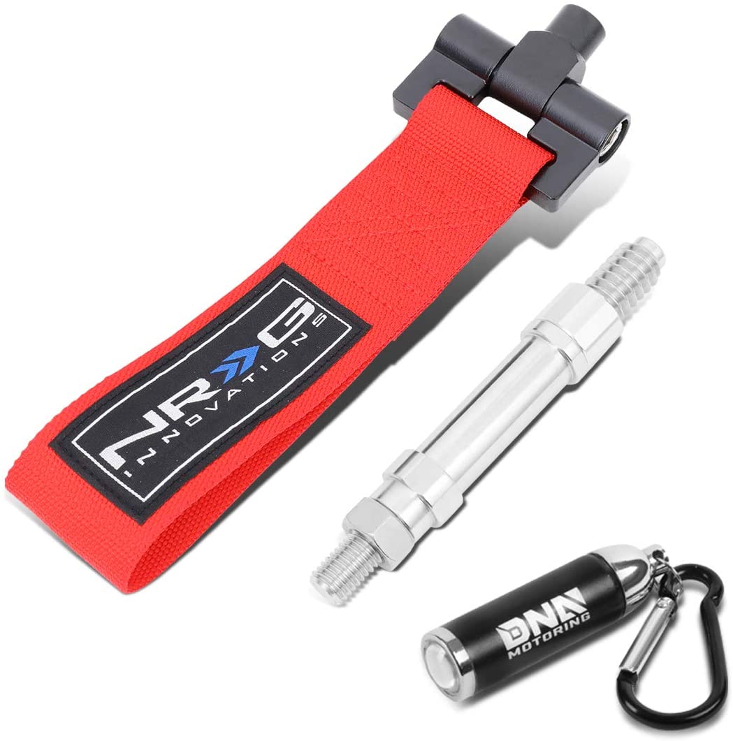 NRG Innovations TOW-E36RD Front/Rear Bumper 2.25 Inches Wide Nylon Tow Towing Hook Belt + LED Keychain Flashlight