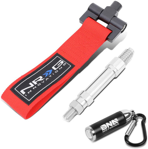 NRG Innovations TOW-E36RD Front/Rear Bumper 2.25 Inches Wide Nylon Tow Towing Hook Belt + LED Keychain Flashlight