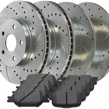 Auto Shack BRKPKG039812 Front and Rear Drilled and Slotted Silver Brake Rotors and Ceramic Pads