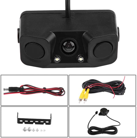 Qiilu 3 in 1 Car Backup Camera Reversing Video Rearview Camera with Backup Radar System Detector and Parking Sensor, Waterproof for Universal Vehicles