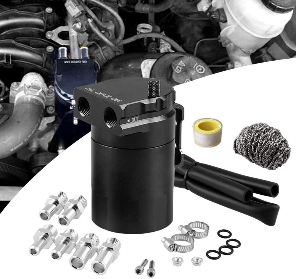 Ruien 0046 Polish Baffled Universal Aluminum Oil Catch Can Reservoir Tank Black