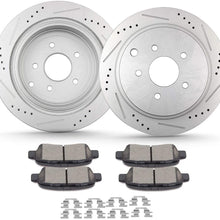 AUTOMUTO Brake Kits 2pcs Rear Brake Rotors 4pcs Ceramic Pads fit for Infiniti FX35 FX37 FX45 JX35 M35h M37 M56 Q50 Q60 Q70 Q70L QX60 QX70, for Nissan Murano Pathfinder Quest,Clips