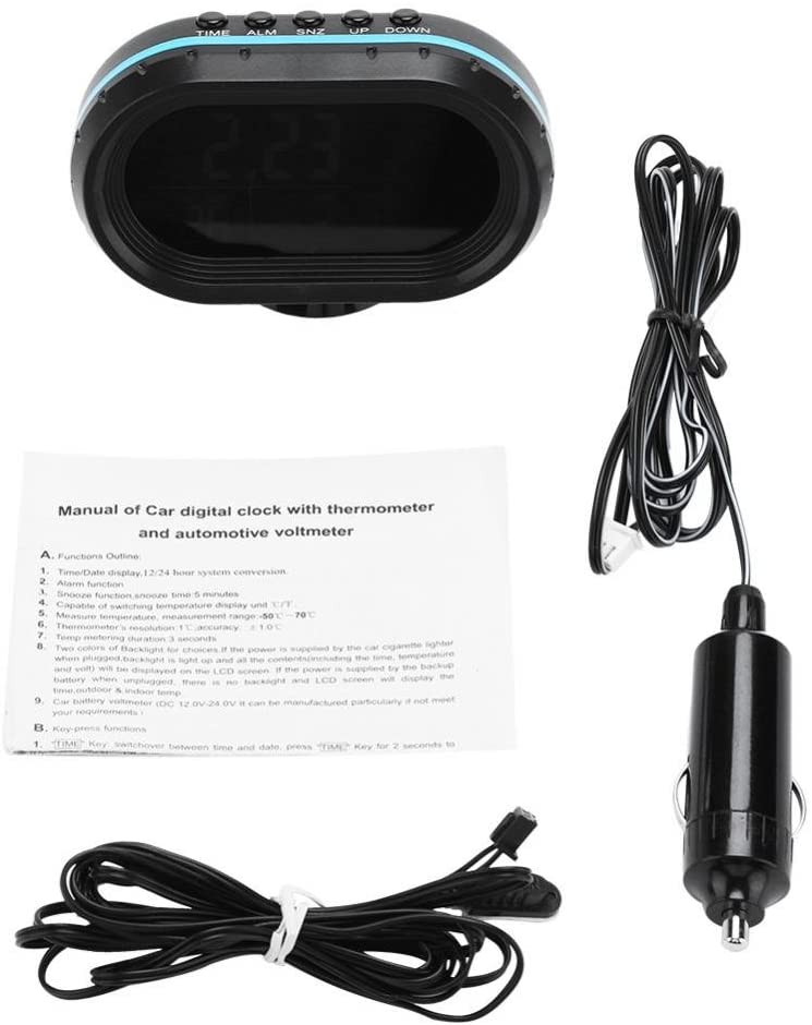 Car Thermometer Time Clock,Universal 12V Car LED Display Digital Voltmeter Thermometer Auto Gauge Meter Voltage Tester Temperature Monitor Meter Clock Alarm Monitor