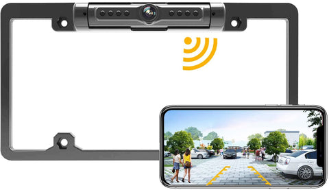 License Plate Wireless Backup Camera, WiFi Rear View Camera, LASTBUS 170° View Angle Universal IP69 Waterproof Car License Plate Frame Camera for Car Truck SUV Pickup Trailer Van Camper