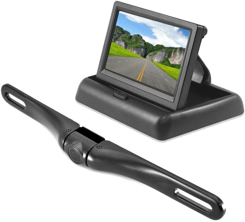 Pyle Backup Rear View Car Camera Monitor Screen System - Parking & Reverse Safety Distance Scale Lines, Waterproof, Night Vision, Pop-up Display, 4.3