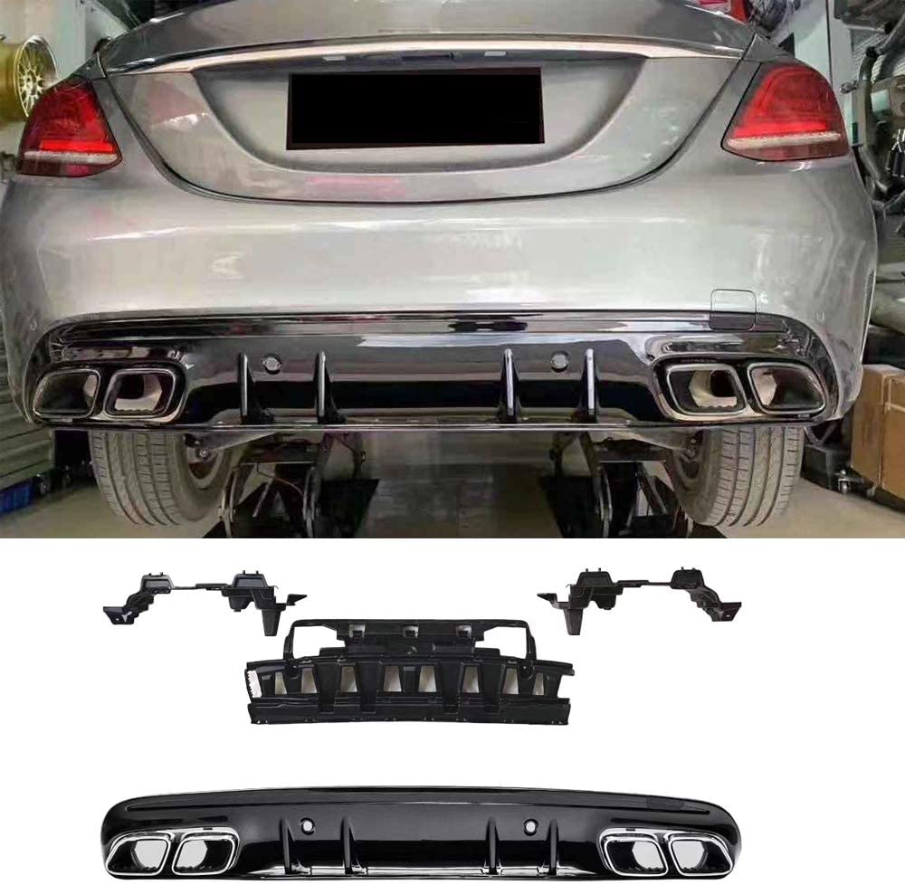 Fandixin W205 Diffuser, ABS Rear Bumper Diffuser with 4-outlet Exhaust Tips for Mercedes-Benz W205 AMG Package 4-door Sedan 2015-in (C43 Style)