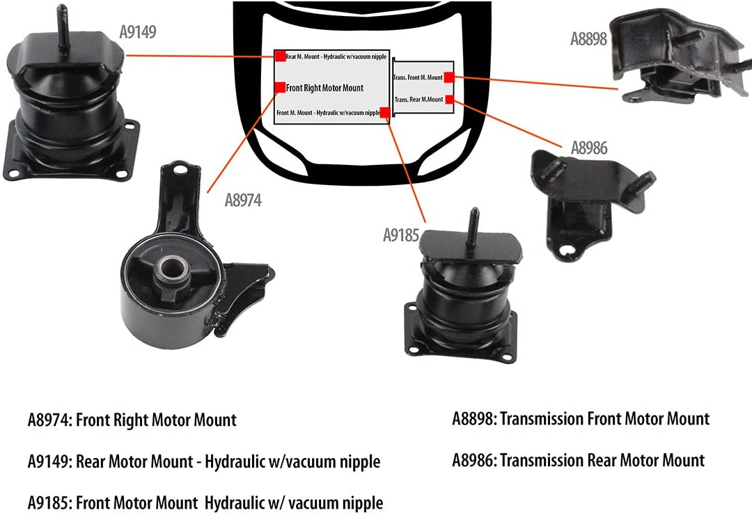 DNJ MMK1016 Complete Engine Motor & Transmission Mount kit for 1998-2003 / Acura, Honda/TL, Accord / 3.0L