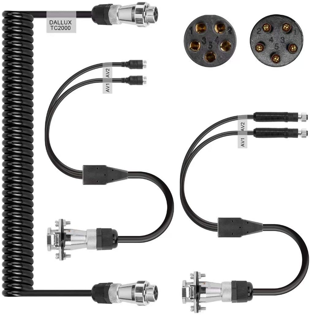 Heavy Duty Vehicle Coil Trailer Cable with 4 Channel 4 PIN AV Connector Disconnect Kit for Truck Caravan Motor Home Backup Security Camera Monitor System