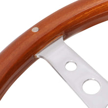 15 Inches Riveted Wood Grain Grip Vintage Steering Wheel 2 Inches Deep Dish Stainless Steel Spokes w/Horn Button