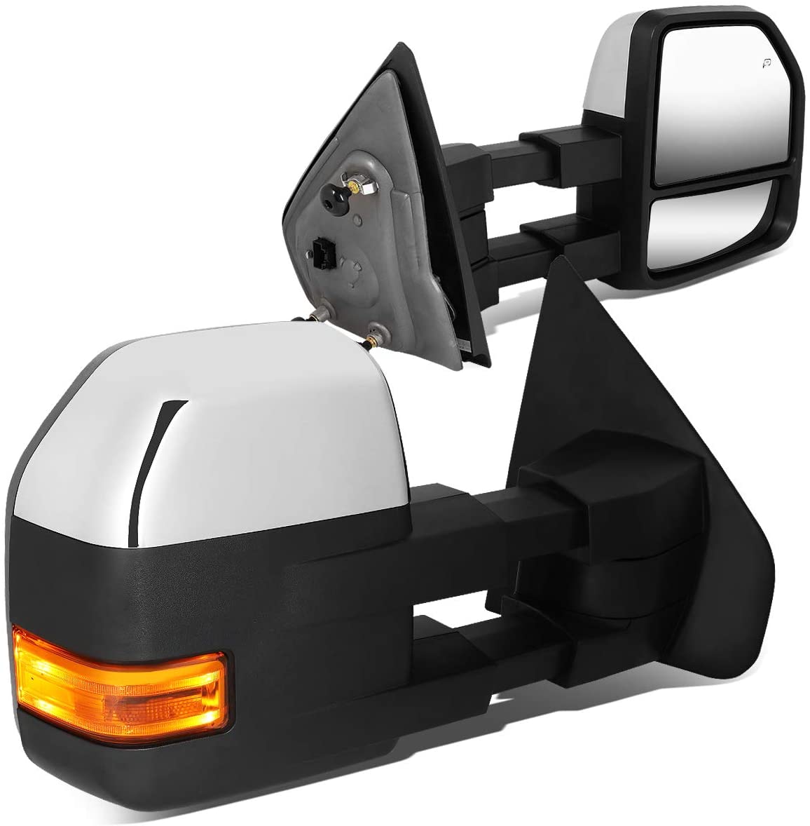 Chrome Left+Right Side Power Heated LED Turn Signal+Puddle Light Towing Mirrors Replacement for Ford F-150 Pickup 04-14