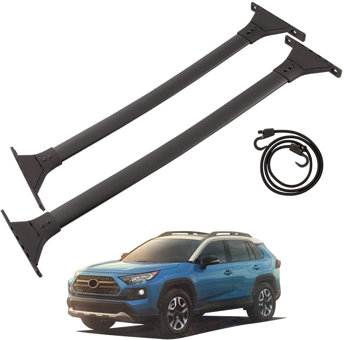 BRIDIOF 2 Pieces Aluminum Cross Bars Cargo Luggage Side Rail Fit for Toyota RAV4 2019 2020 2021 Adventure Black Crossbars Roof Rack