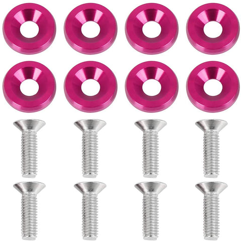 X AUTOHAUX 8pcs M6x20mm Aluminum Alloy Fender Bumper Washers Bolt Kit Engine Accessory Pink Universal for Car
