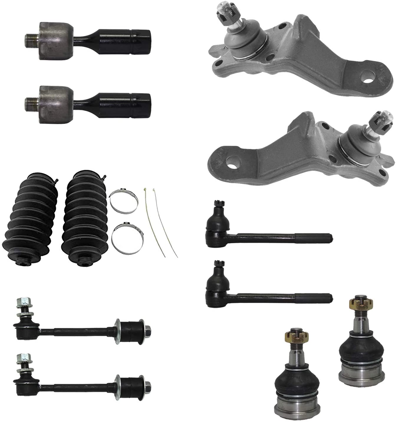 Detroit Axle - 12pc Front Inner Outer Tie Rods kit with Boots Sway Bar Links Ball Joints for 1996 1997 1998 1999 2000 2001 2002 Toyota 4Runner