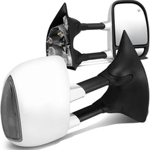 Pair Chrome Power Heated Telescoping Amber LED Turn Signal Side Towing Mirrors Replacement for Ford Super Duty 99-07