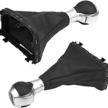 Keenso Car Gear Shift Stick Knob Gearstick Gaiter Boot Kit - Gear Shift Knob and Car Shift Knob Cover Black Leather for Audi A3 10-12