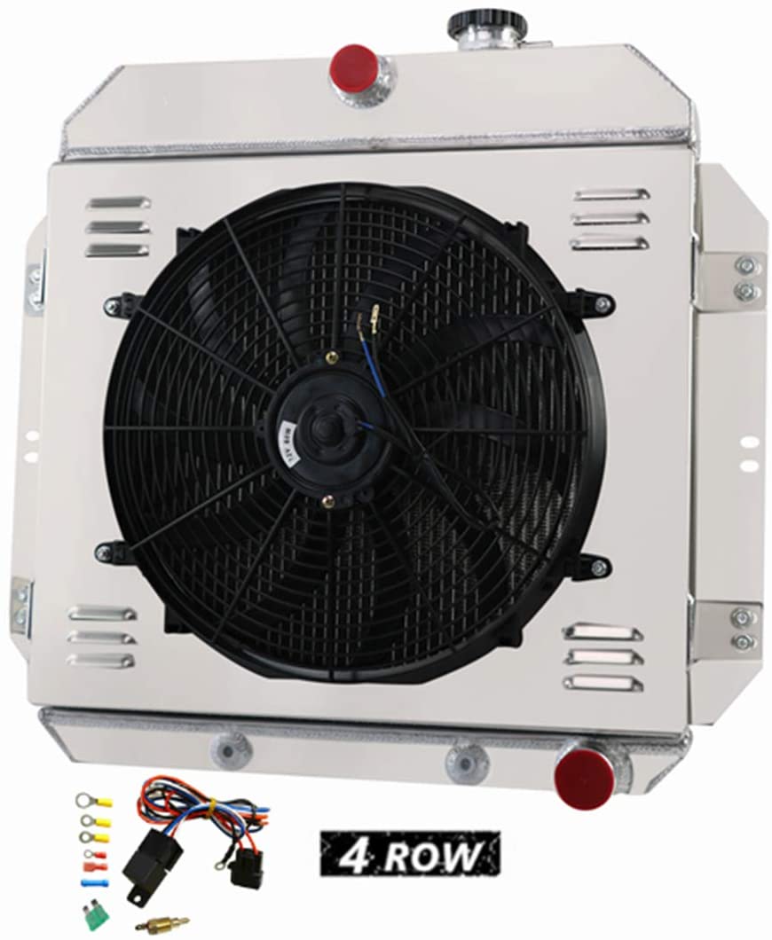 CoolingSky 4 Row All Aluminum Radiator +Fan Shroud Combo &Relay Kits for 1960-1962 Chevy C/K Series C10 C20 C30 K10 K20 Pickup Suburban