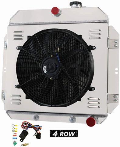 CoolingSky 4 Row All Aluminum Radiator +Fan Shroud Combo &Relay Kits for 1960-1962 Chevy C/K Series C10 C20 C30 K10 K20 Pickup Suburban