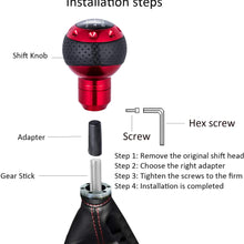 Bashineng 5 Speed Leather Transmission Shift Handle, Gear Stick Shifter Knob Fit Most Manual Cars (Red)