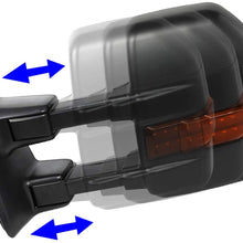 Pair Black Power Heated Amber LED Turn Signal Telescoping Side Towing Mirror Replacement for Ford Super Duty 08-16