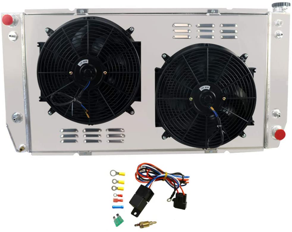 CoolingSky 3 Row All Aluminum Radiator +Fan Shroud Combo &Relay Kit for 1994-2000 Chevy GMC C/K 2500 3500 C6500 7.2L 7.4L Trucks