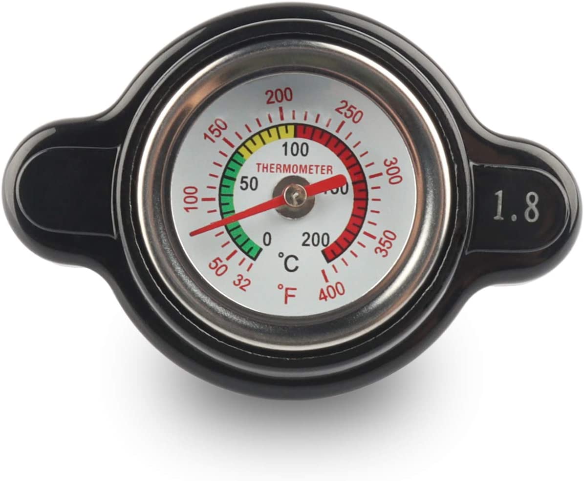 High Pressure Radiator Cap with Temperature Gauge, 1.8 Bar Radiator Cap 25.6psi Compatible with Honda, Kawasaki, Suzuki, Yamaha, Polaris Ranger, Husqvarna Dirt Bike, KTM, More Motorcycle ATV Models