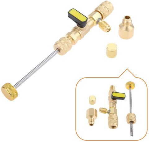 R410A R22 Valve Core Remover & Installer with Dual Size SAE 1/4 & 5/16 Port Air Conditioning Line Repair Tools for R404A R407C R134A R32 HVAC System