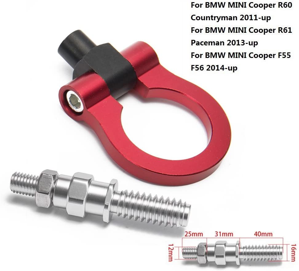 EPMAN Sport CNC Billet Aluminum Front/Rear European Car Tow Hook For BMW Mini R60 R61 11UP Euro Style Circular Ring (Red)