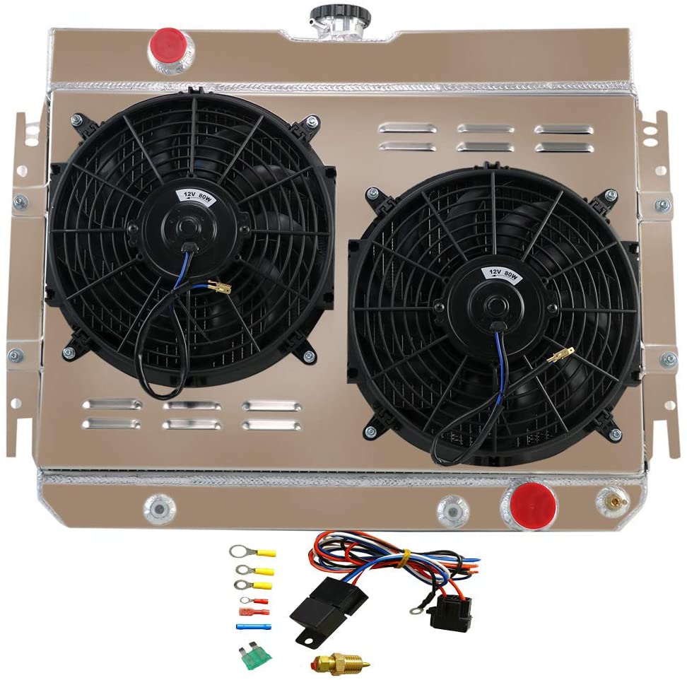 ALLOYWORKS 4 Row Aluminum Radiator Fan Shrouds Kit For 1964-1968 Chevy El Camino Biscayne Impala Caprice AT/MT I6 V8