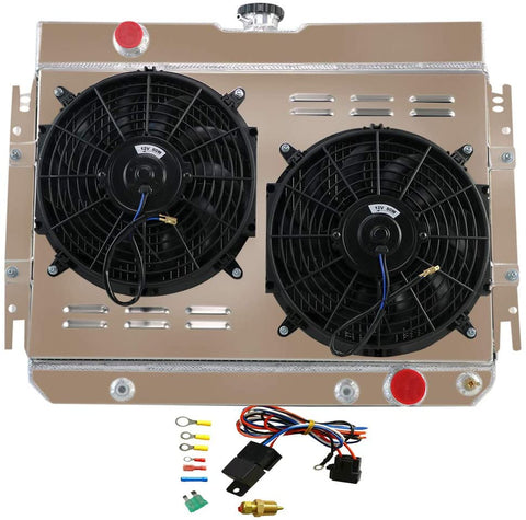 ALLOYWORKS 4 Row Aluminum Radiator Fan Shrouds Kit For 1964-1968 Chevy El Camino Biscayne Impala Caprice AT/MT I6 V8
