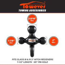 Towever 84181 Class 3/4 Trailer Hitch Tri Ball Mount with Hook (Black, Hollow Shank), for Pickup Truck Tow Hitch Receiver