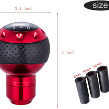 Bashineng 5 Speed Leather Transmission Shift Handle, Gear Stick Shifter Knob Fit Most Manual Cars (Red)