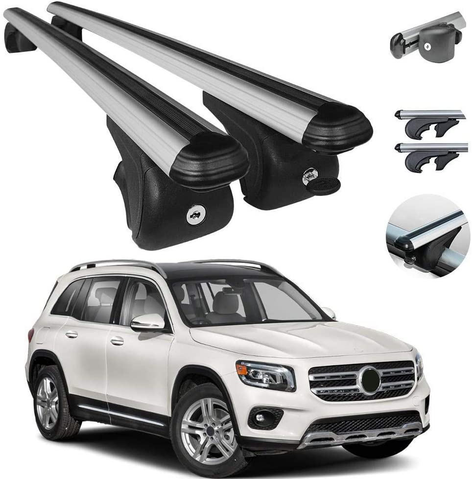 Roof Racks Lockable Cross Bars Carrier Cargo Racks Rail Aluminium Silver Set 2 Pcs. for Mercedes GLB 250 2020-2021