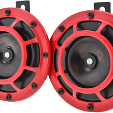 HELLA 003399801 Supertone 12V High Tone / Low Tone Twin Horn Kit with Red Protective Grill, 2 Horns (3AG 003 399-801)