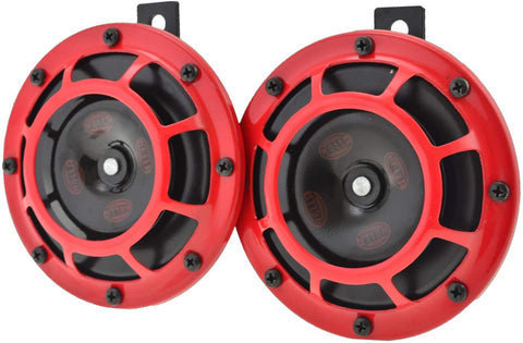 HELLA 003399801 Supertone 12V High Tone / Low Tone Twin Horn Kit with Red Protective Grill, 2 Horns (3AG 003 399-801)