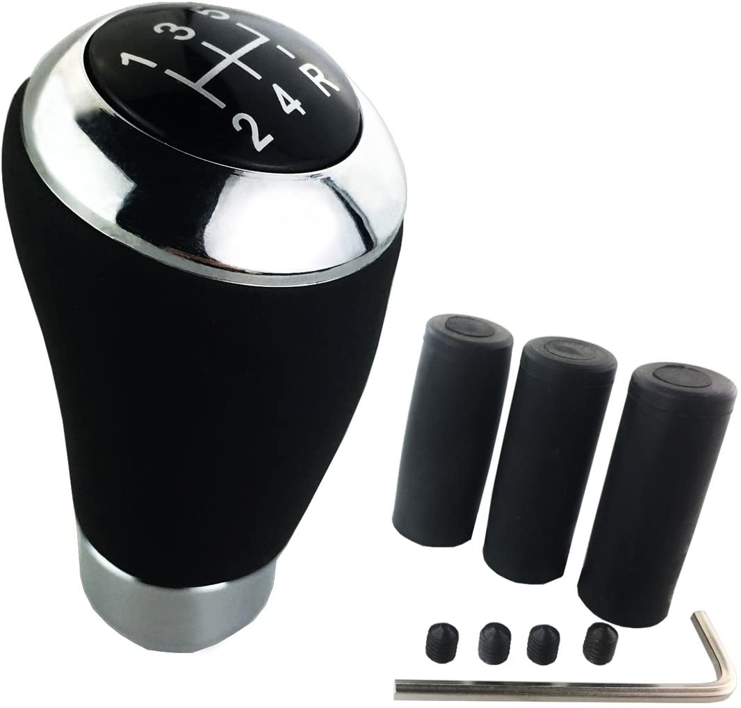 Arenbel 5 Speed Stick Shift Knob Leather Gear Shifting Shifter Head Knobs fit Most Manual Automatic Cars, (Black, Red)