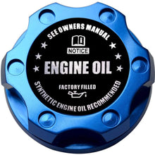 VMS RACING BLUE OIL CAP with BLACK ENGINE OIL NOTICE Emblem in CNC Machined Billet Aluminum Compatible with Ford Mustang 2005-2017 Twist Lock 1/4 Turn Cap Mechanism