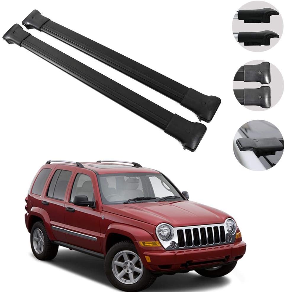 OMAC Roof Racks Cross Bars Luggage Carrier Cargo Racks Rail Aluminium Black Set 2 Pcs. for Jeep Liberty KJ 2002-2007