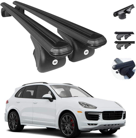 OMAC Roof Racks Lockable Cross Bars Carrier Cargo Racks Rail Aluminium with TUV Fits Black Set 2 Pcs for Porsche Cayenne 2011-2017