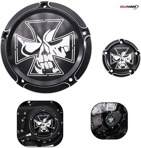 GUAIMI CNC Derby Timer Timing Engine Cover For Harley Dyna FLD Street Glide FLHTK FLHRS Fatboy FXSTB - Gothic Skull Cross