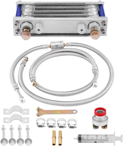 KIMISS Aluminum 65ml Motorcycle Oil Cooler Engine Oil Cooling Radiator System Kit With 2pcs Hollow Screw for GY6 Engine(Silver)
